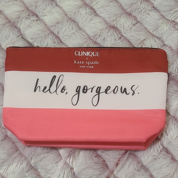 Clinique x Kate Spade Makeup Bag "Hello Gorgeous" Red White Pink New 2023 - Picture 1 of 2